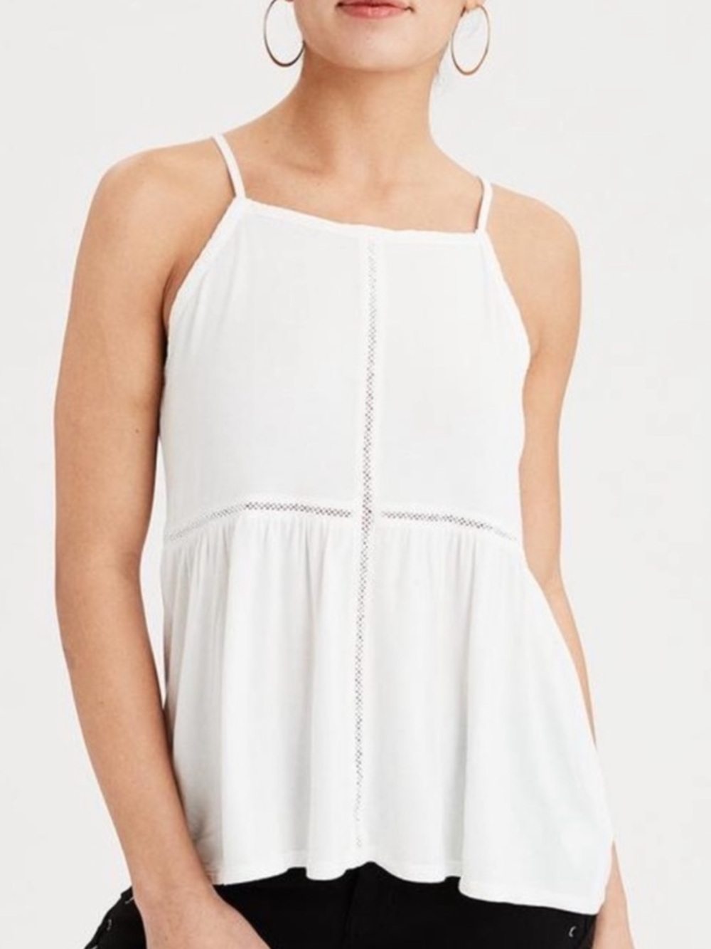 American Eagle Outfitters White Lace-Trim Tank Top
